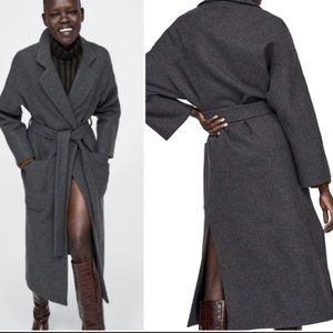 zara | matenco grey belted wool coat with slits